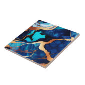 Trendy Blauw geel Goud faux marmer Tegeltje (Zijkant)