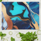 Trendy Blauw geel Goud faux marmer Theedoek (Gevouwen)