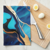 Trendy Blauw geel Goud faux marmer Theedoek (Quarter Fold)