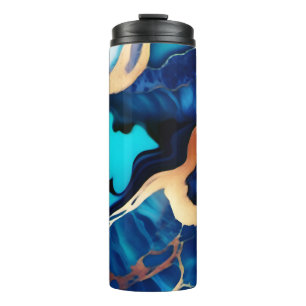 Trendy Blauw geel Goud faux marmer Thermosbeker