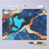 Trendy Blauw geel Goud faux marmer Tissuepapier (Craft)