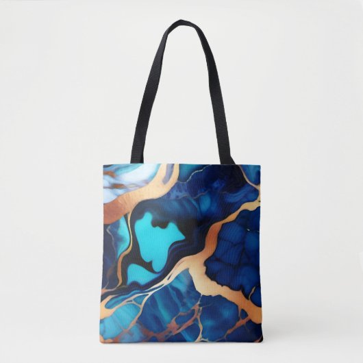 Trendy Blauw geel Goud faux marmer Tote Bag (Voorkant)