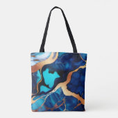 Trendy Blauw geel Goud faux marmer Tote Bag (Achterkant)