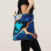 Trendy Blauw geel Goud faux marmer Tote Bag (Dichtbij)