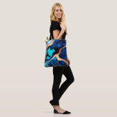 Trendy Blauw geel Goud faux marmer Tote Bag (Op model)