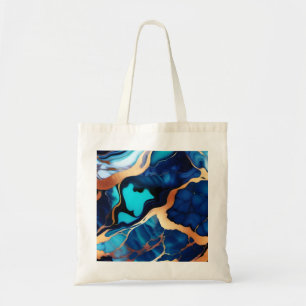 Trendy Blauw geel Goud faux marmer Tote Bag