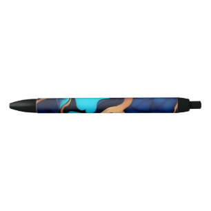 Trendy Blauw geel Goud faux marmer Zwarte Inkt Pen