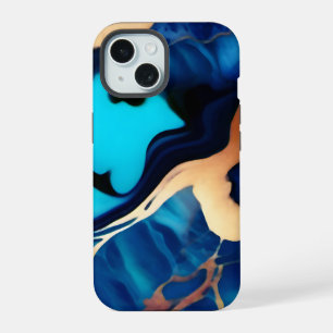 Trendy blauw geel goud namaak marmer iPhone 15 case