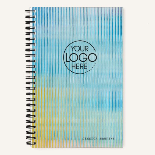 Trendy Blauw Geel Prismatisch Glas Modern Logo Notitieboek (Voorkant)