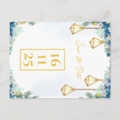 Trendy Blauw Gele Bloemen Met Lantaarns Trouwkledi Aankondigingskaart (Achterkant)