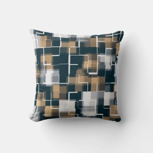 Trendy Blauw Goud Bruin Zwart Wit Geruit Kussen
