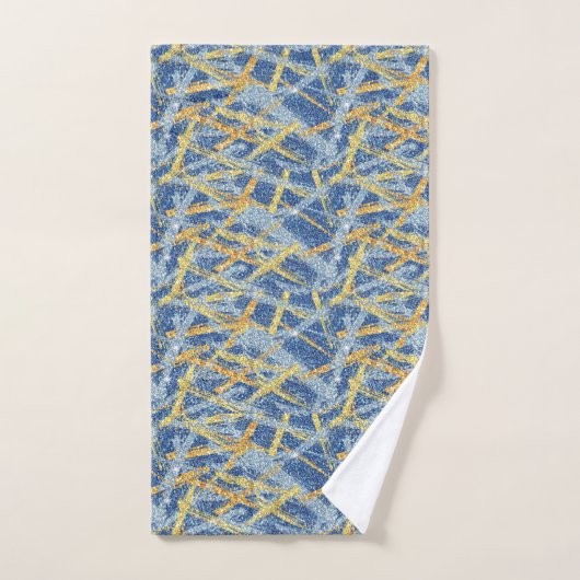 Trendy Blauw Goud Glitter Abstract Brush Strokes Bad Handdoek (Handdoek)