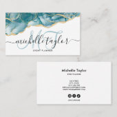 Trendy Blauw Goud Monogram Make-up Artiest Haarsal Visitekaartje (Voorkant / Achterkant)