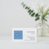 Trendy blauw grijs witte monogram visitekaartje (Staand voorkant)