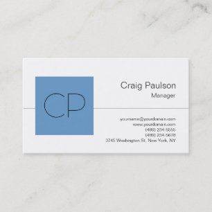 Trendy blauw grijs witte monogram visitekaartje