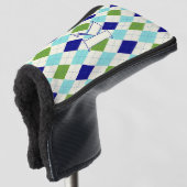 Trendy Blauw & Groen Argyle Patroon Modern Monogra Golfheadcover (3/4 voorkant)
