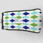 Trendy Blauw & Groen Argyle Patroon Modern Monogra Golfheadcover (Voorkant)
