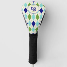 Trendy Blauw & Groen Argyle Patroon Modern Monogra Golfheadcover