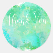 Trendy Blauw Groen en Geel Waterverf Dank u Ronde Sticker (Voorkant)