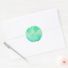 Trendy Blauw Groen en Geel Waterverf Dank u Ronde Sticker