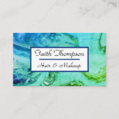 Trendy Blauw Groen Marmeren Haar Stylist Visitekaartje (Voorkant)