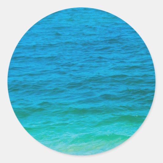 Trendy Blauw Groen Zee Waves Elegant Blank Sjabloo Ronde Sticker (Voorkant)