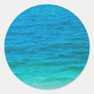 Trendy Blauw Groen Zee Waves Elegant Blank Sjabloo Ronde Sticker
