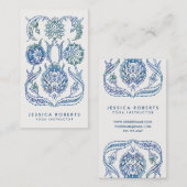 Trendy Blauw Groene Waterverf Bloemontwerp Visitekaartje (Voorkant / Achterkant)