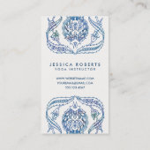 Trendy Blauw Groene Waterverf Bloemontwerp Visitekaartje (Achterkant)