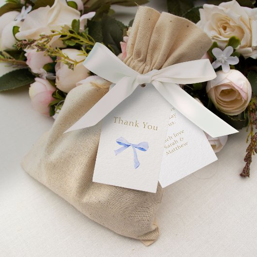 Trendy blauw lint bruiloft dank u cadeaulabel
