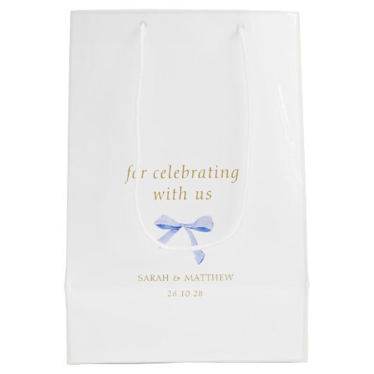 Trendy blauw lint bruiloft dank u medium cadeauzakje (Achterkant)