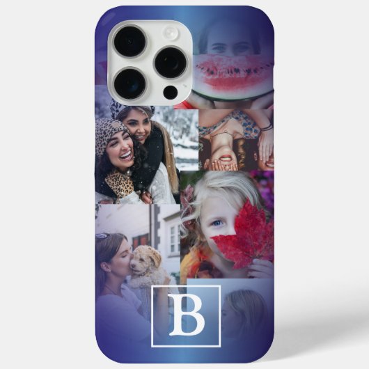 Trendy blauw Monogram 6 Fotocollage Case-Mate iPhone Case (Achterkant)