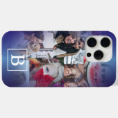 Trendy blauw Monogram 6 Fotocollage Case-Mate iPhone Case (Achterkant (horizontaal))