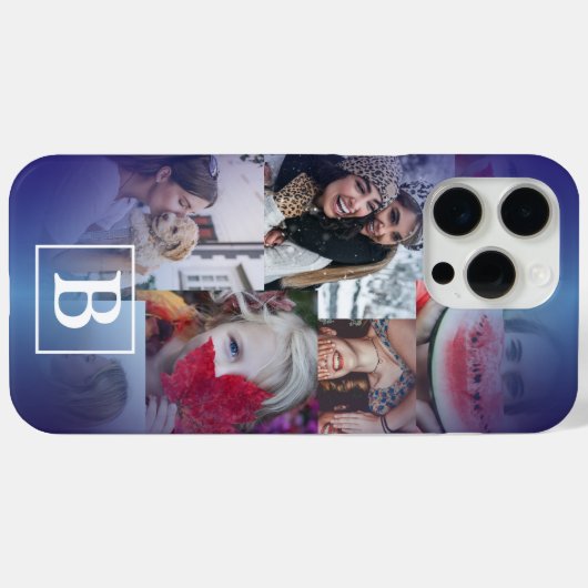 Trendy blauw Monogram 6 Fotocollage Case-Mate iPhone Case (Achterkant (horizontaal))