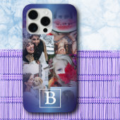 Trendy blauw Monogram 6 Fotocollage Case-Mate iPhone Case