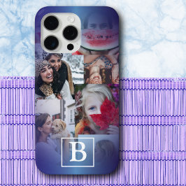 Trendy blauw Monogram 6 Fotocollage iPhone 15 Pro Max Hoesje