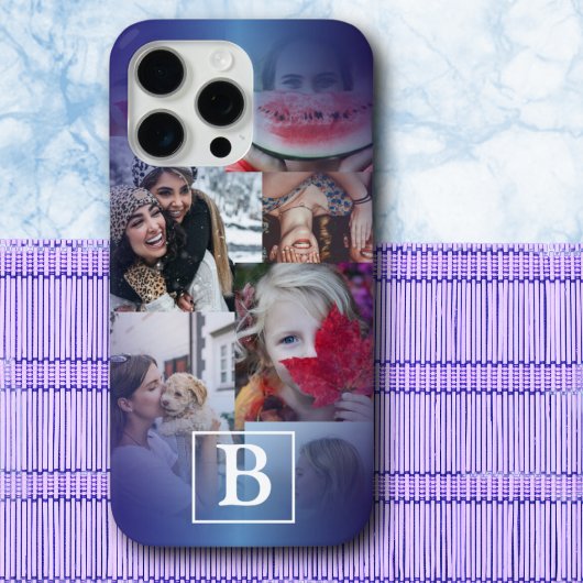 Trendy blauw Monogram 6 Fotocollage Case-Mate iPhone Case
