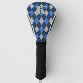 Trendy Blauw op Blauw Argyle Patroon Modern Monogr Golfheadcover