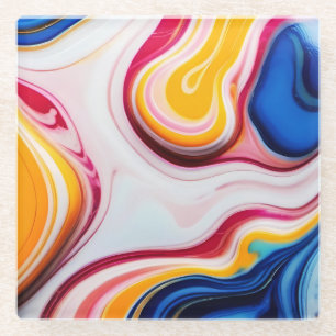 Trendy Blauw Roze geel wit faux marmer Glazen Onderzetter