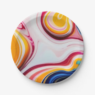 Trendy Blauw Roze geel wit faux marmer Papieren Bordje