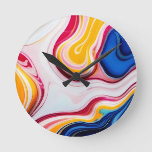 Trendy Blauw Roze geel wit faux marmer Ronde Klok