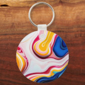Trendy Blauw Roze geel wit faux marmer Sleutelhanger (Achterkant)