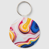 Trendy Blauw Roze geel wit faux marmer Sleutelhanger (Achterkant)