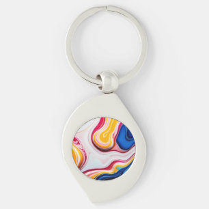 Trendy Blauw Roze geel wit faux marmer Sleutelhanger