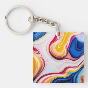 Trendy blauw roze geel wit namaak marmer sleutelhanger