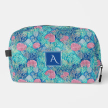 Trendy Blauw Roze Oceaan Koraal Aquarel Monogram