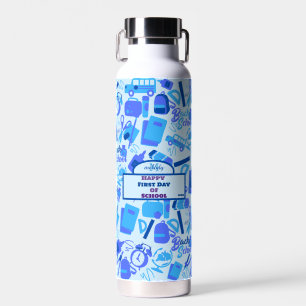 Trendy Blauw Terug naar School Patroon Waterfles
