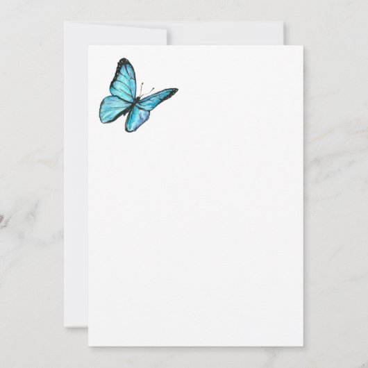 Trendy blauw waterverf vlinders vrijgezellenfeest kaart (Achterkant)