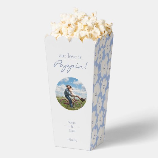 Trendy Blauw & Wit Bloemen Daisy Foto Bruiloft Bedankdoosjes (Popped)