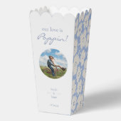 Trendy Blauw & Wit Bloemen Daisy Foto Bruiloft Bedankdoosjes (Voorkant)